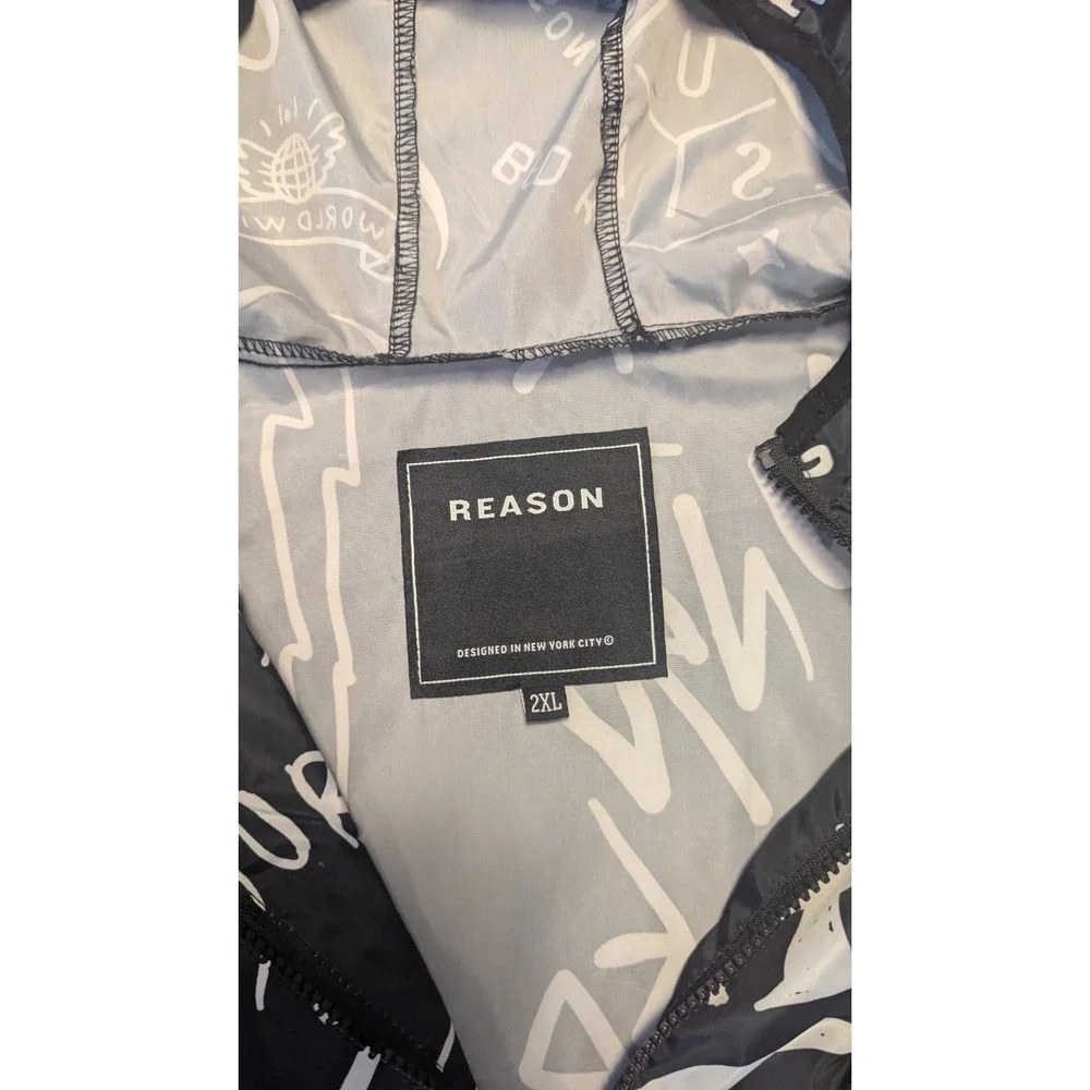Vtg Reason 2XL Windbreaker Streetwear Pocket NO REGRETS Skulls Y2K 90s Spell Out